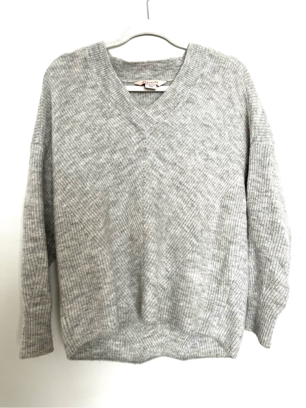 Mauvette Light Gray V-Neck Knit Sweater